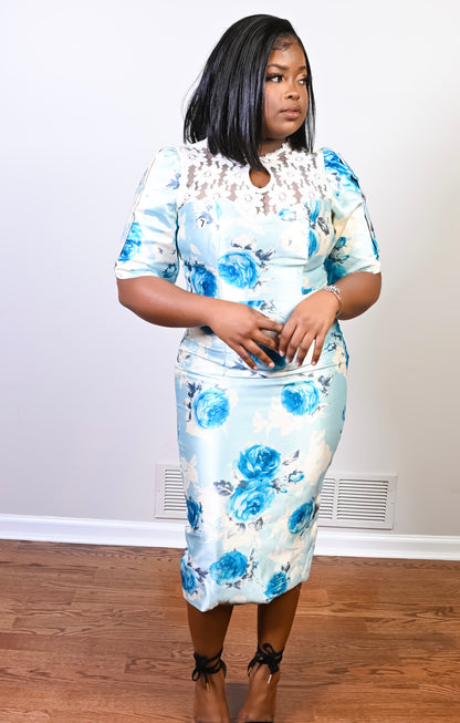 Floral Brocade mid-length Dress