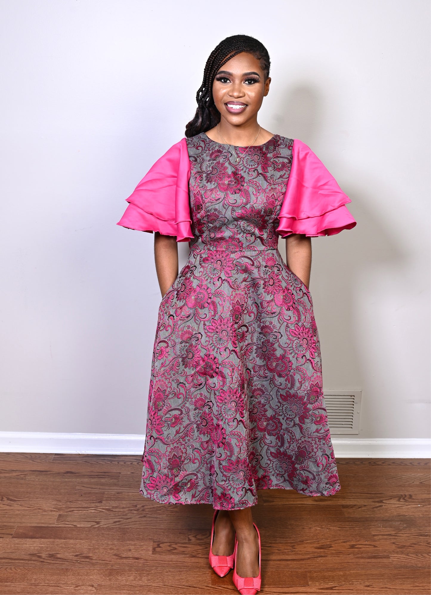 Skater Brocade Midi Dress
